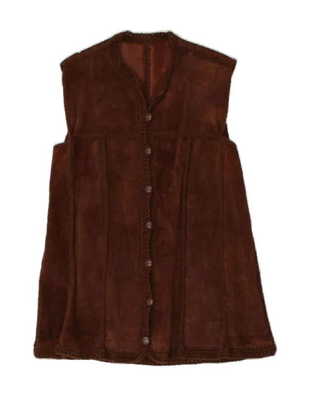 VINTAGE Womens Suede Gilet UK 14 Large Brown Patchwork