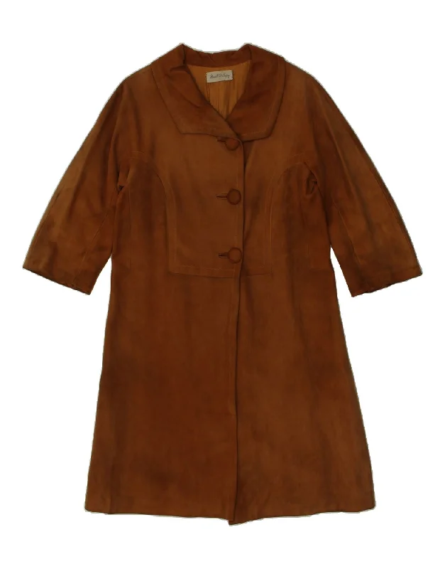 VINTAGE Womens Suede Overcoat UK 12 Medium Brown