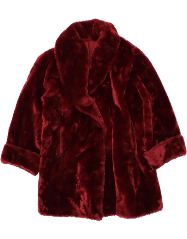 VOGUE Womens Faux Fur Overcoat IT 44 Medium Maroon Cotton