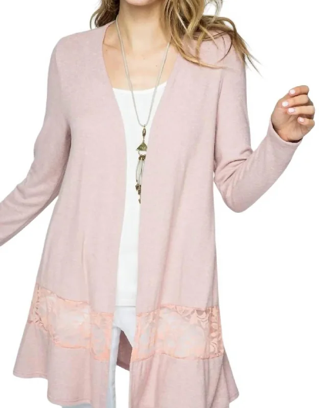 Cardigan With Lace Detail In Mauve