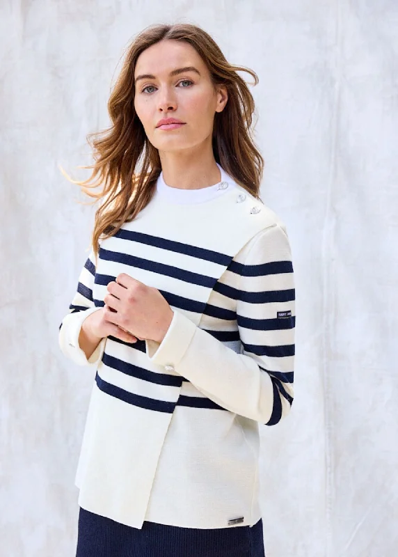 DOCKS - Striped Wool Fold-Over Sweater by Romain Brifault (IVORY / NAVY)