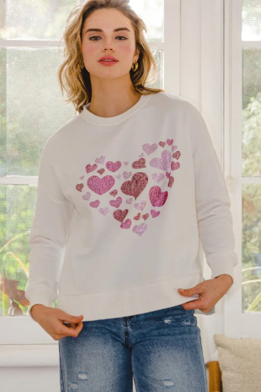 Hearts Hotfix Rhinestone Oversized Pullover