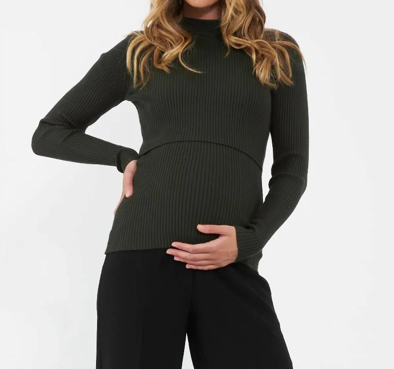 Lift Up Nursing Knit Sweater In Ivy