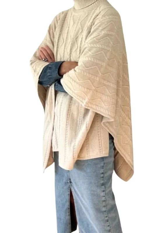 Lightweight Yarn Poncho In Latte