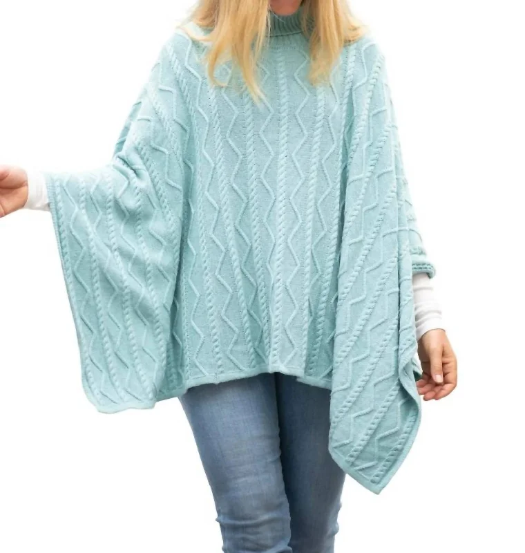 Lightweight Yarn Poncho In Teal