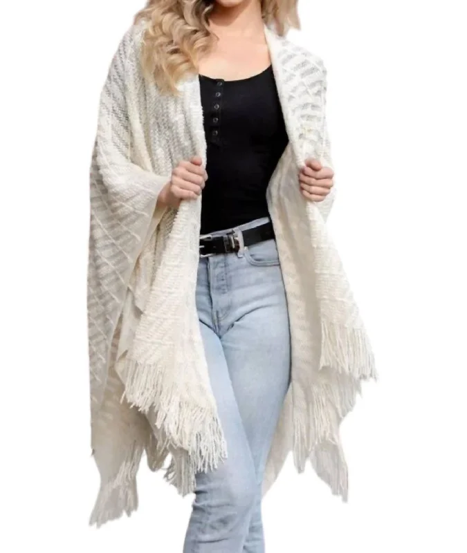 Soft Knit Tassel Ruana In Ivory