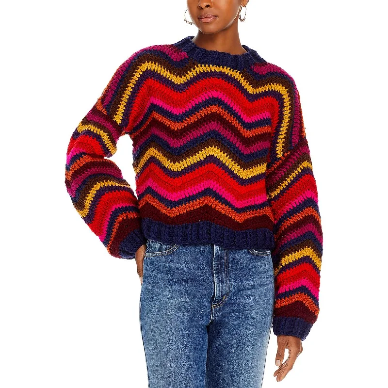 Womens Crochet Long Sleeve Pullover Sweater