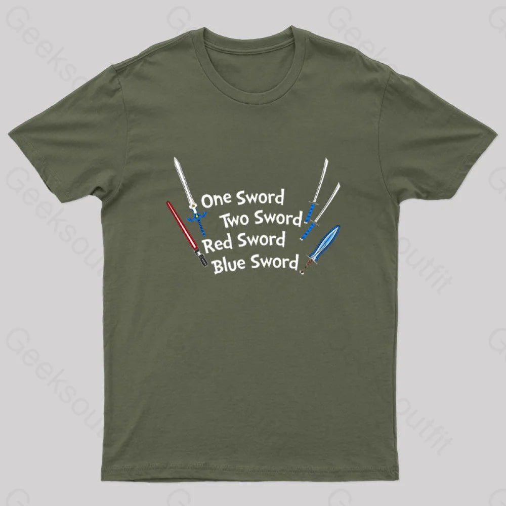 One Sword,Two Sword,Red Sword,Blue Sword Geek T-Shirt