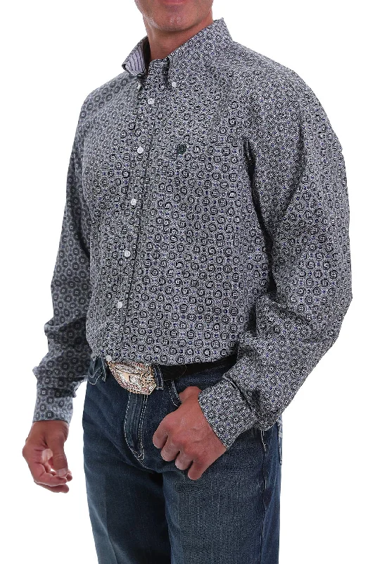 Cinch Men's Long Sleeve Blue & Black Print Shirt