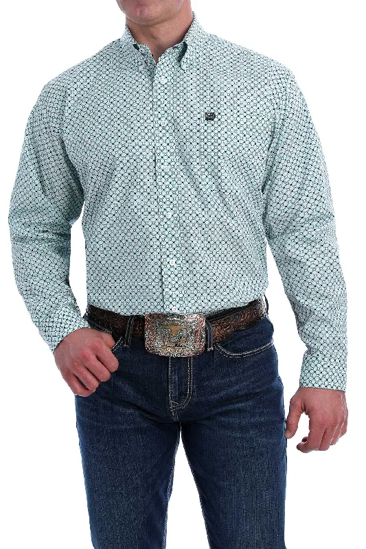 Cinch Men's Long Sleeve Button Down Light Blue Print Shirt