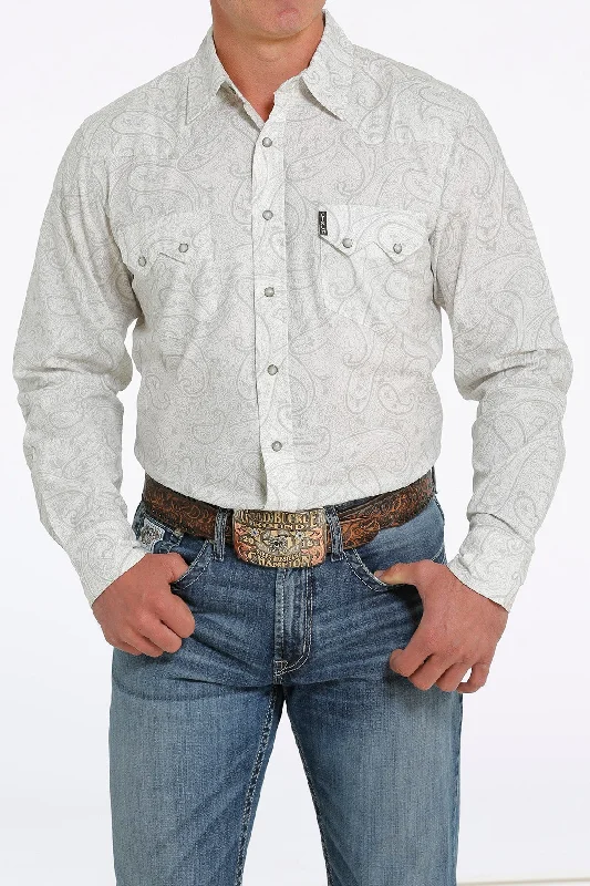 Cinch Men's Long Sleeve Cream Paisley Snap Shirt