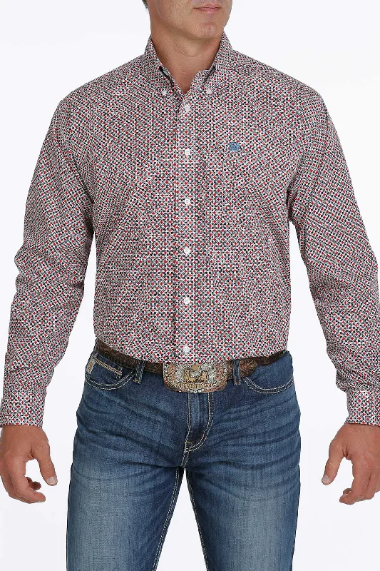 Cinch Men's Long Sleeve Red White Blue Print Shirt