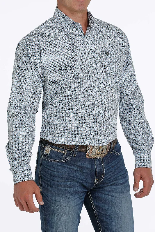 Cinch Men's White Pattern Button Down Shirt Long Sleeve