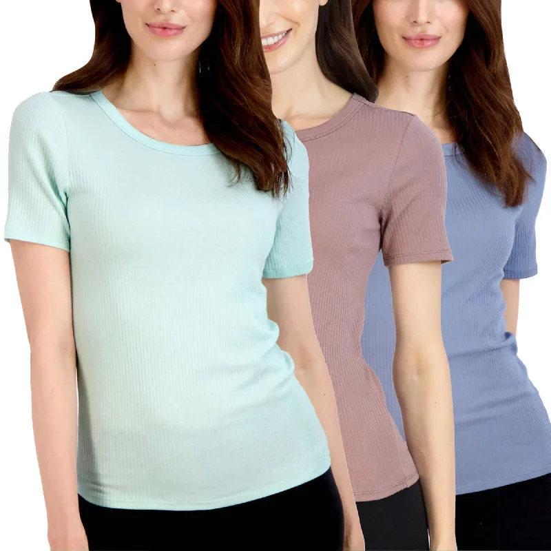 Lucky Brand Women's 3-Pack Crew Neck Tee Lightweight Ribbed Cotton Blend T-Shirt