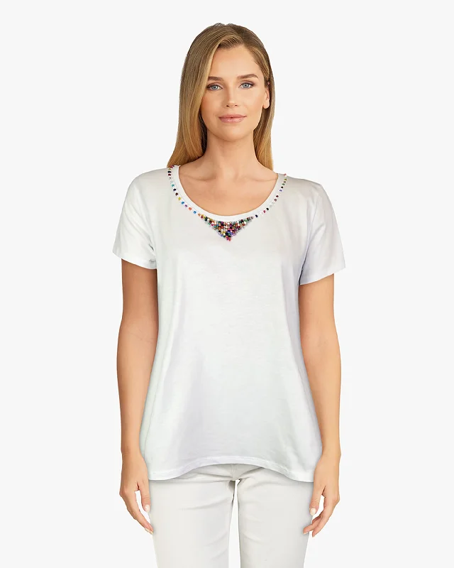 Swing Tee Shirt with Beads (D1953B) White