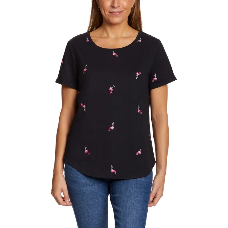 Vintage America Women's Flamingos Embroidered Relaxed Fit Tee Lightweight Cotton Blend T-Shirt