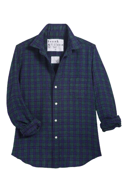 Frank & Eileen Barry Button Up Shirt in Small Navy, Black, Green Plaid