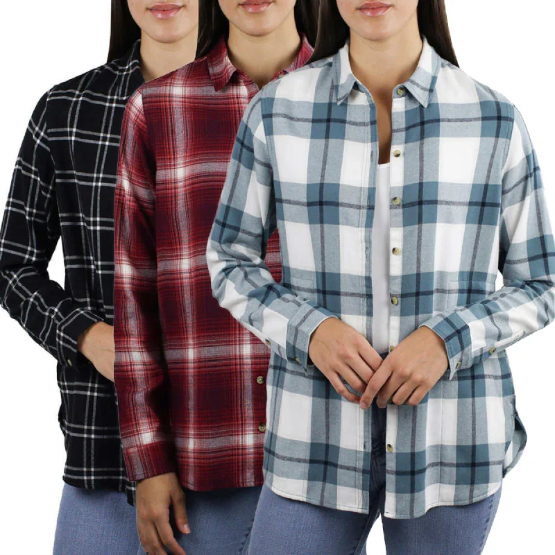 Jachs Girlfriend Women's' Super Soft Flannel Side Pockets Button Front Shirt