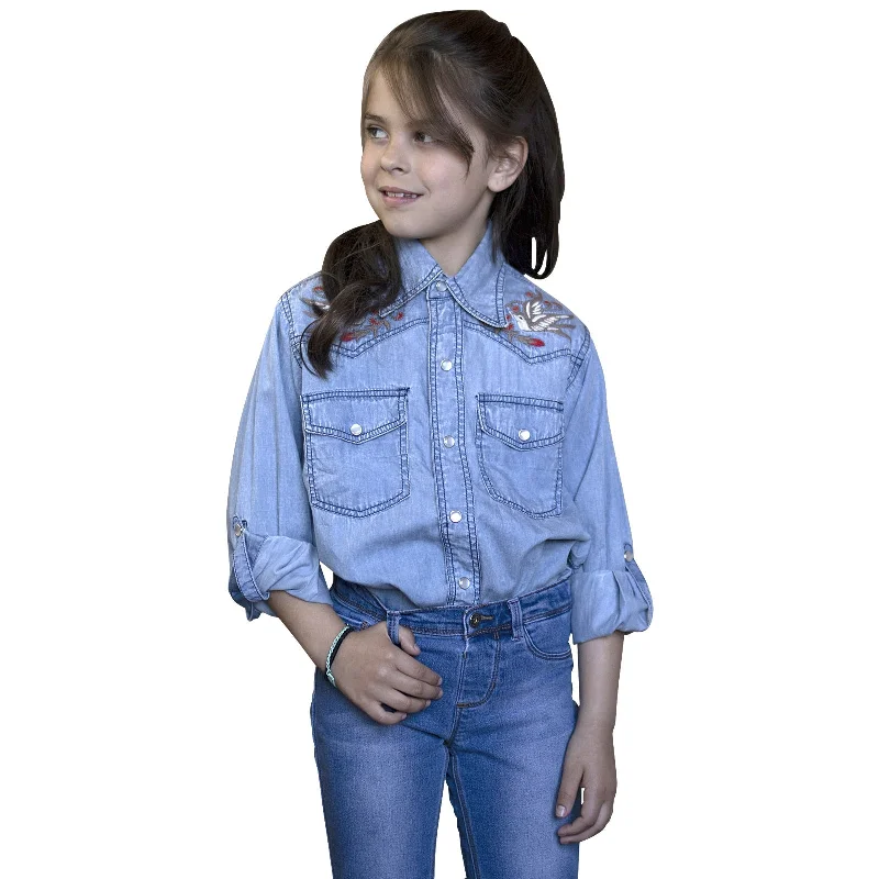 Kid's Swallow Embroidered Denim Shirt