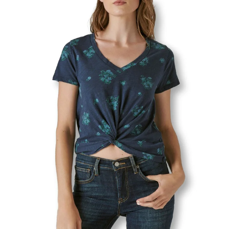 Lucky Brand Twist Front Floral Print Cotton T-Shirt