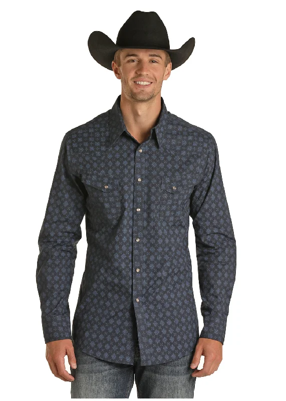 Men's Rock and Roll Long Sleeve Snap Navy Shirt