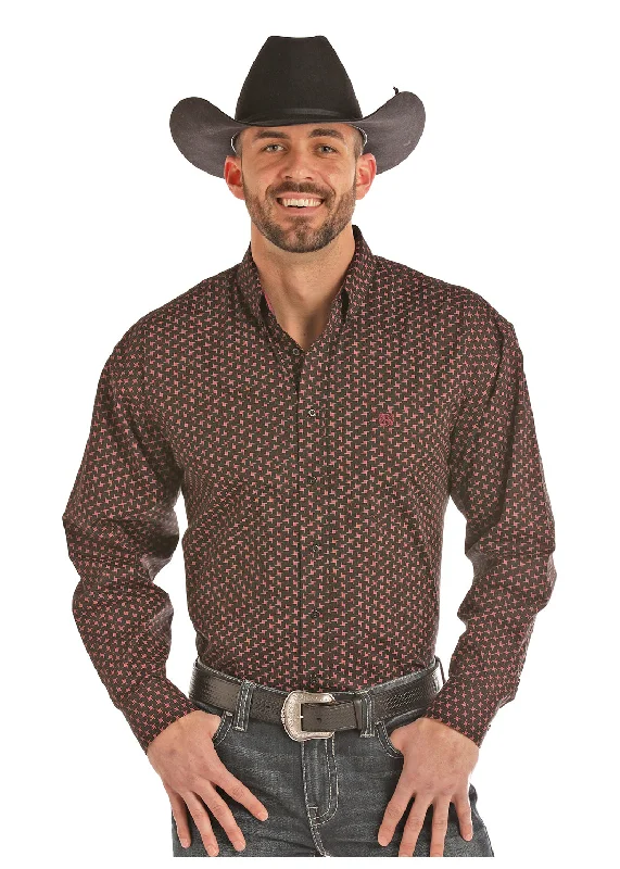 Panhandle Men's Long Sleeve Snap Poplin Print Shirt