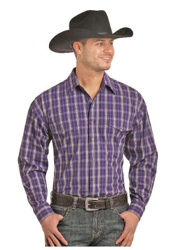 Panhandle Men's Purple Plaid Long Sleeve Snap Shirt