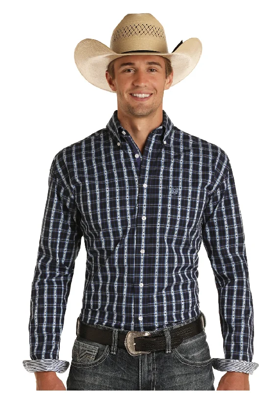 Rough Stock Men's Long Sleeve Navy Button Down Shirt