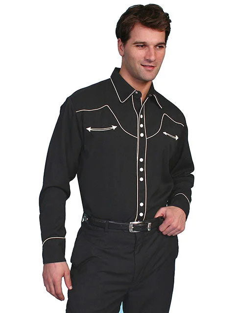 Scully Men's Black Shirt with Contrast Piping Shirt