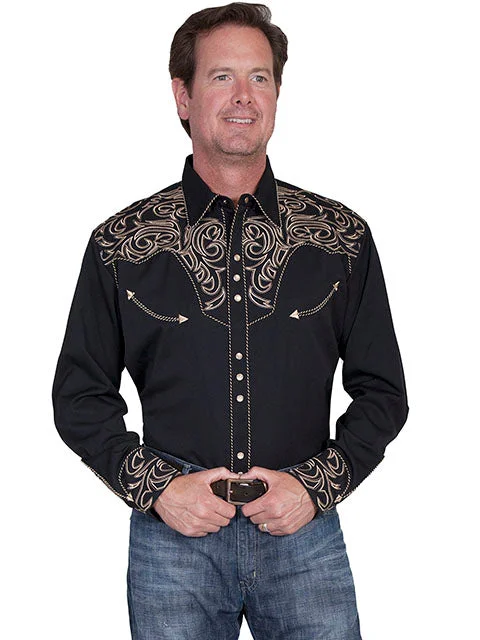 Scully Men's Embroidered Black Western Shirt P852