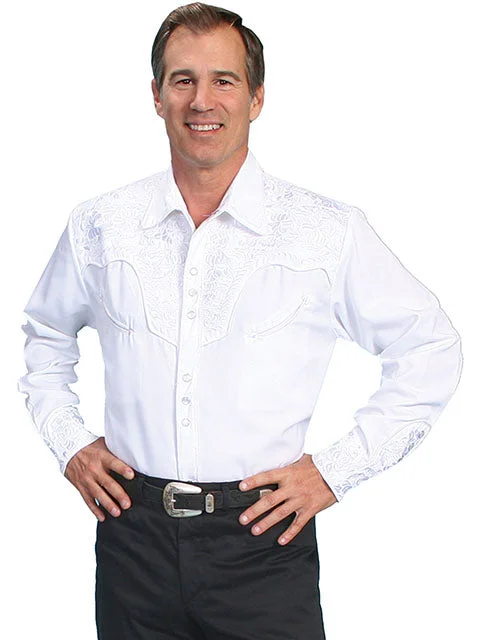 Scully Men's White Tonal Embroidered Western Snap Shirt