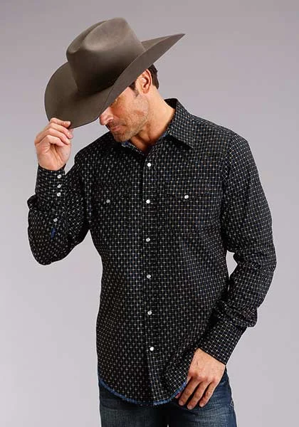 Stetson Men's Indigo Geo Print Pearl Snap Western Shirt 0653