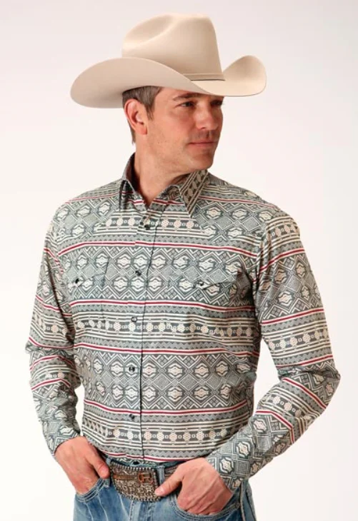 Stetson Men's Long Sleeve Gray Print Snap Shirt