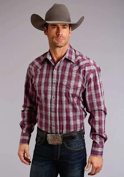 Stetson Men's Long Sleeve Wine Plaid Snap Shirt