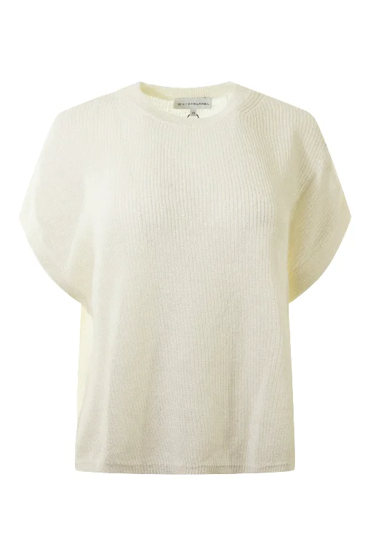 White & Warren Classic Linen Ribbed T-shirt in White