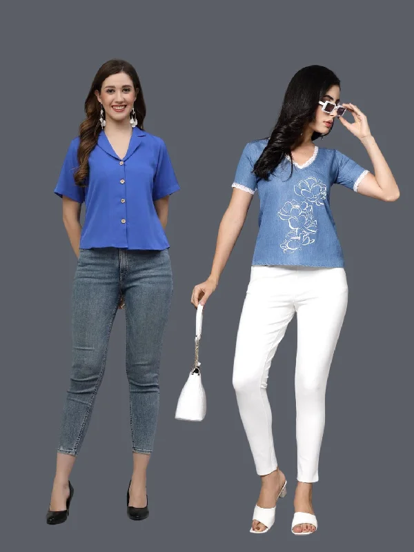 Women's Solid Shirt with Denim Top Combo